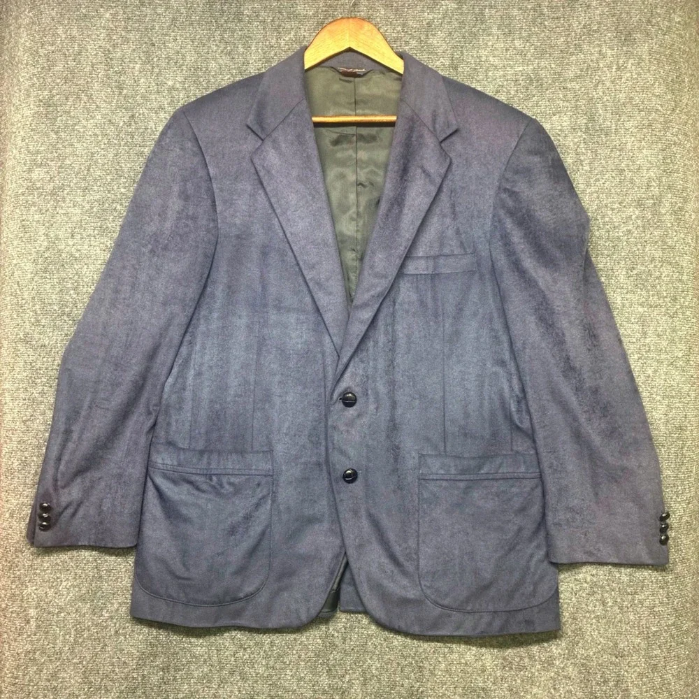 Vintage Wm. F. Farah Blazer Sport Coat Mens 46R Blue Faux Suede‎ Retro 70s